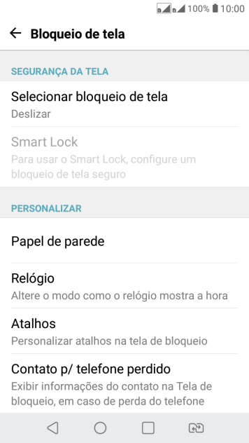 Pressione Selecionar bloqueio de tela. Pressione Selecionar bloqueio de tela.