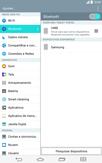 Pressione o dispositivo Bluetooth desejado, e siga as instruções da tela para conectar o dispositivo ao seu tablet. Pressione o dispositivo Bluetooth desejado, e siga as instruções da tela para conectar o dispositivo ao seu tablet.