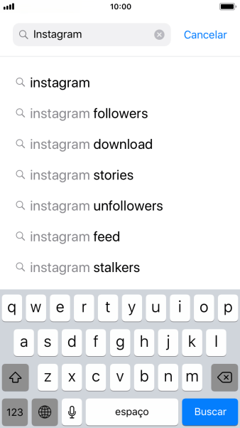 Digite Instagram, e pressione Buscar. Digite Instagram, e pressione Buscar.