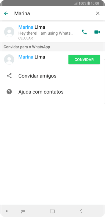 Pressione o ícone de chamada de voz para realizar uma chamada de voz para o contato. Pressione o ícone de chamada de voz para realizar uma chamada de voz para o contato.