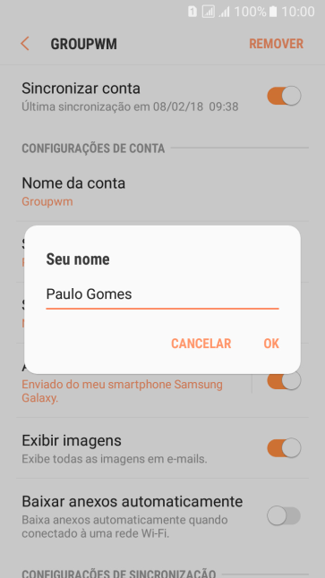 Digite o nome do remetente, e pressione OK. Digite o nome do remetente, e pressione OK.