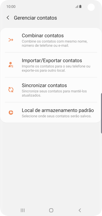 Pressione Importar/Exportar contatos. Pressione Importar/Exportar contatos.