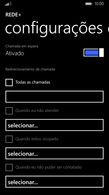 Pressione a caixa ao lado do tipo de encaminhamento desejado para ativar a função. Pressione a caixa ao lado do tipo de encaminhamento desejado para ativar a função.