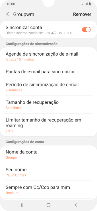 Pressione Nome da conta. Pressione Nome da conta.