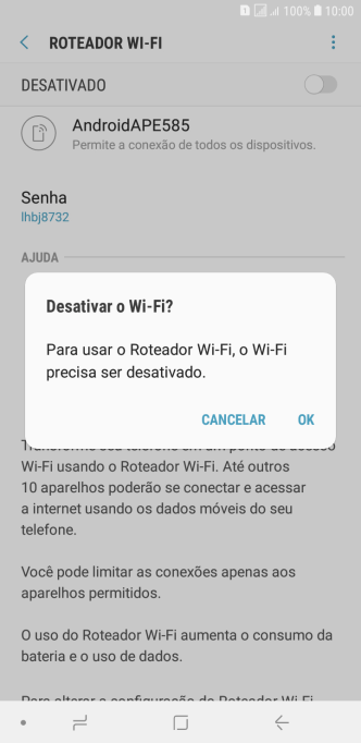 Se o Wi-Fi estiver ativado você deve pressionar OK. Se o Wi-Fi estiver ativado você deve pressionar OK.