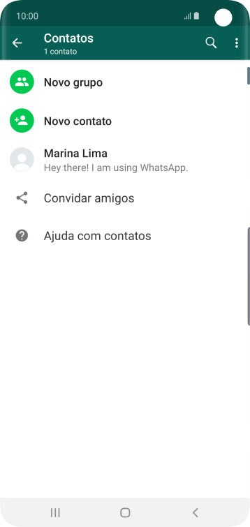 Pressione o ícone de busca, e digite as primeiras letras do nome do contato. Pressione o ícone de busca, e digite as primeiras letras do nome do contato.