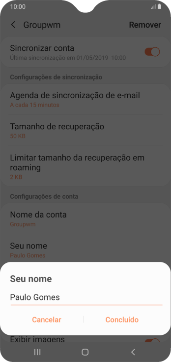 Digite o nome do remetente, e pressione Concluído. Digite o nome do remetente, e pressione Concluído.