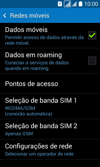 Pressione Dados em roaming para ativar ou desativar a função. Pressione Dados em roaming para ativar ou desativar a função.