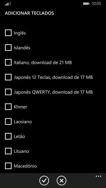 Pressione o idioma desejado para adicioná-lo. Pressione o idioma desejado para adicioná-lo.