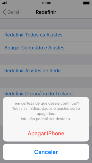 Pressione Apagar iPhone. Aguarde um instante, enquanto o celular restaura as configurações padrão. Siga as indicações da tela para configurar o celular, e deixá-lo pronto para o uso. Pressione Apagar iPhone. Aguarde um instante, enquanto o celular restaura as configurações padrão. Siga as indicações da tela para configurar o celular, e deixá-lo pronto para o uso.