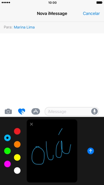 Pressione o ícone de enviar, quando você terminar de escrever a iMessage. Pressione o ícone de enviar, quando você terminar de escrever a iMessage.