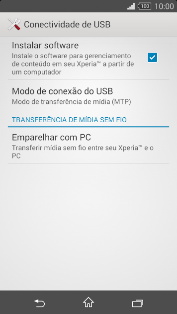 Pressione Modo de conexão do USB. Pressione Modo de conexão do USB.