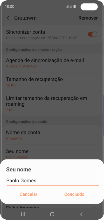 Digite o nome do remetente, e pressione Concluído. Digite o nome do remetente, e pressione Concluído.