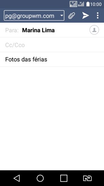 Pressione o campo de escrever, e escreva o texto do seu e-mail. Pressione o campo de escrever, e escreva o texto do seu e-mail.