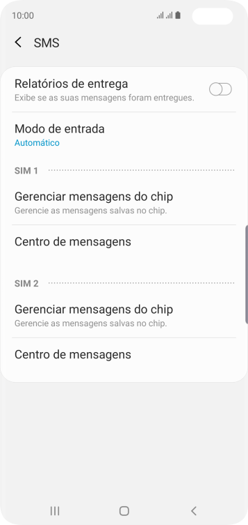 Pressione Centro de mensagens abaixo do chip desejado. Pressione Centro de mensagens abaixo do chip desejado.