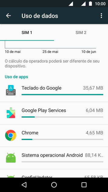 O uso de dados para cada aplicativo é mostrado em Uso de apps. O uso de dados para cada aplicativo é mostrado em Uso de apps.