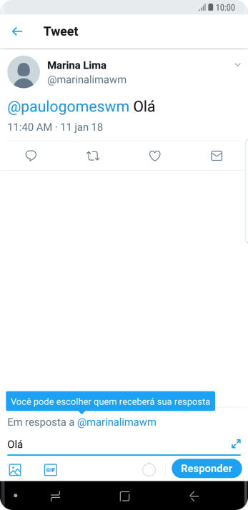 Escreva a resposta desejada, e pressione Responder. Escreva a resposta desejada, e pressione Responder.