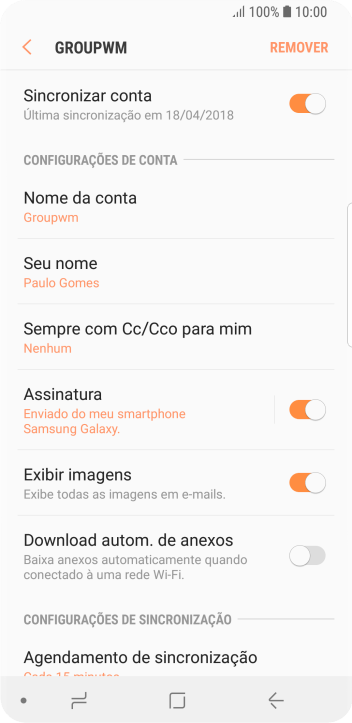Pressione Nome da conta. Pressione Nome da conta.