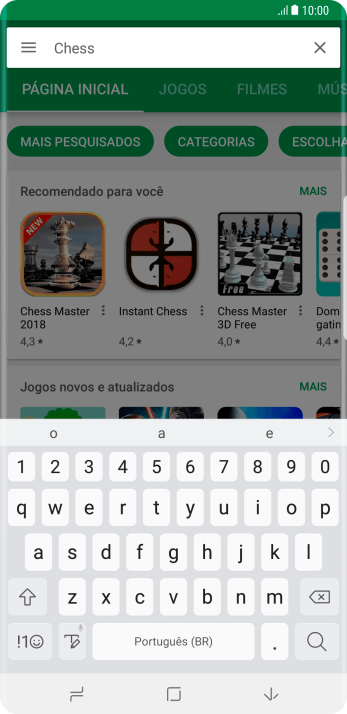 Insira o nome ou assunto do app desejado, e pressione o ícone de busca. Insira o nome ou assunto do app desejado, e pressione o ícone de busca.