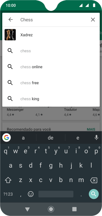 Insira o nome ou assunto do app desejado, e pressione o ícone de busca. Insira o nome ou assunto do app desejado, e pressione o ícone de busca.