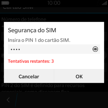 Digite um código PIN de quatro cifras e pressione OK. O código PIN padrão é 1010. Digite um código PIN de quatro cifras e pressione OK. O código PIN padrão é 1010.