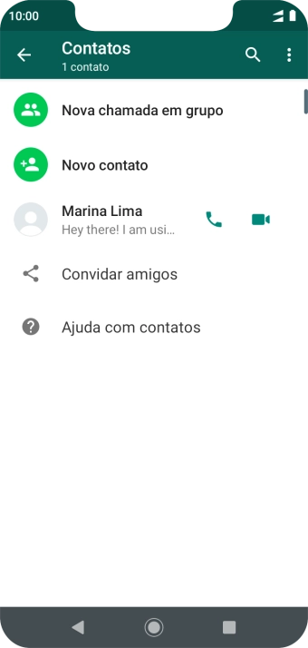 Pressione o ícone de busca, e digite as primeiras letras do nome do contato. Pressione o ícone de busca, e digite as primeiras letras do nome do contato.