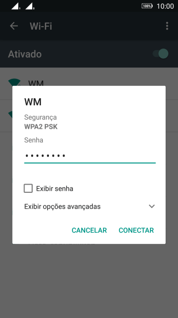 Digite a senha da sua conta da rede Wi-Fi, e pressione CONECTAR. Digite a senha da sua conta da rede Wi-Fi, e pressione CONECTAR.