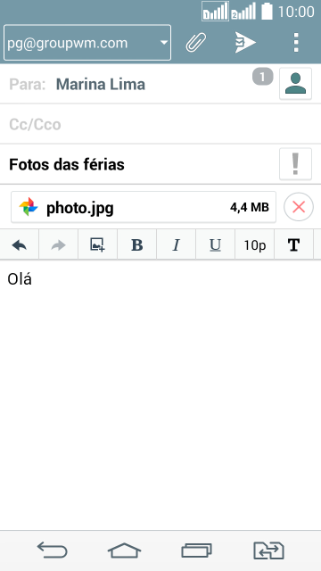 Pressione o ícone de enviar, quando você terminar de escrever seu e-mail. Pressione o ícone de enviar, quando você terminar de escrever seu e-mail.