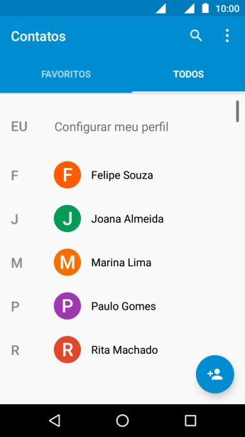 Pressione o ícone de novo contato. Pressione o ícone de novo contato.
