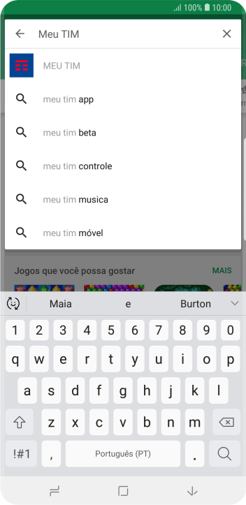 Digite Meu TIM e pressione o ícone de busca. Digite Meu TIM e pressione o ícone de busca.