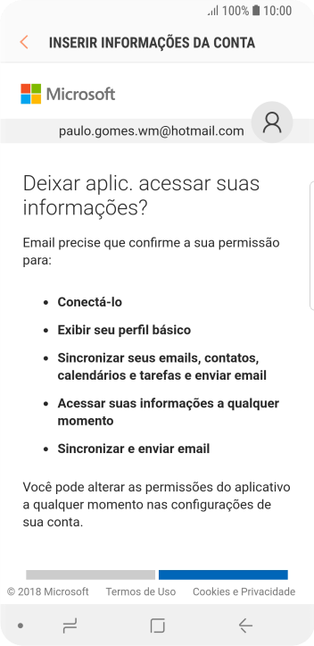 Se a tela mostrar essa imagem, sua conta foi reconhecida e configurada automaticamente. Siga as instruções da tela para inserir mais informações e finalizar a configuração. Se a tela mostrar essa imagem, sua conta foi reconhecida e configurada automaticamente. Siga as instruções da tela para inserir mais informações e finalizar a configuração.