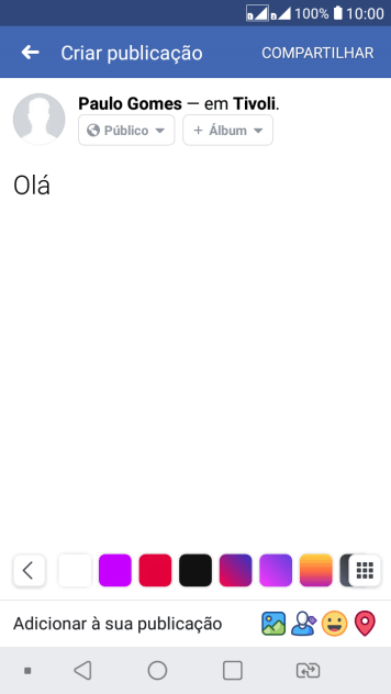 Digite o texto, e pressione COMPARTILHAR. Digite o texto, e pressione COMPARTILHAR.