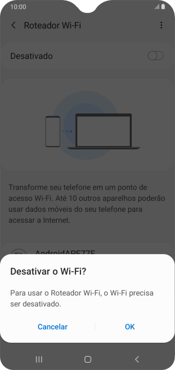 Se o Wi-Fi estiver ativado você deve pressionar OK. Se o Wi-Fi estiver ativado você deve pressionar OK.