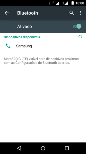 Pressione o dispositivo Bluetooth desejado, e siga as instruções da tela para conectar o dispositivo ao seu celular. Pressione o dispositivo Bluetooth desejado, e siga as instruções da tela para conectar o dispositivo ao seu celular.