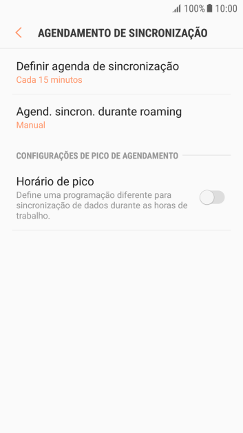 Pressione Definir agenda de sincronização. Pressione Definir agenda de sincronização.