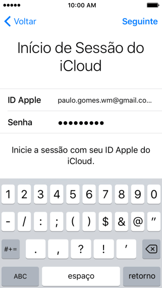 Pressione Seguinte, e siga as instruções da tela para proteger seu Apple ID com uma pergunta de segurança. Pressione Seguinte, e siga as instruções da tela para proteger seu Apple ID com uma pergunta de segurança.
