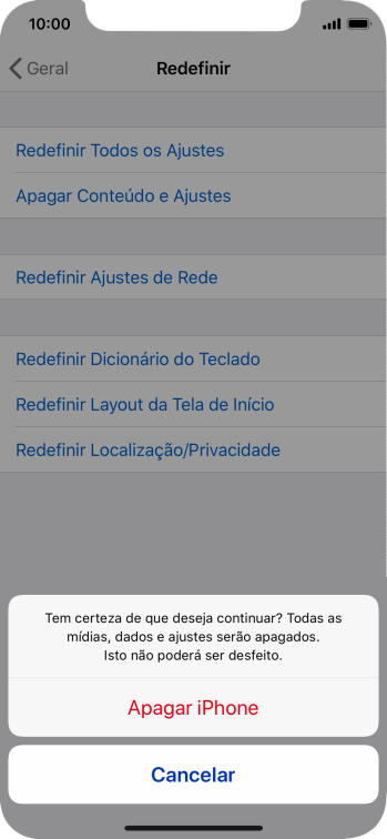 Pressione Apagar iPhone. Aguarde um instante, enquanto o celular restaura as configurações padrão. Siga as indicações da tela para configurar o celular, e deixá-lo pronto para o uso. Pressione Apagar iPhone. Aguarde um instante, enquanto o celular restaura as configurações padrão. Siga as indicações da tela para configurar o celular, e deixá-lo pronto para o uso.