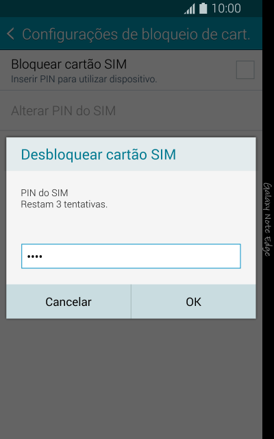 Digite um código PIN de quatro cifras e pressione OK. O código PIN padrão é 1010. Digite um código PIN de quatro cifras e pressione OK. O código PIN padrão é 1010.