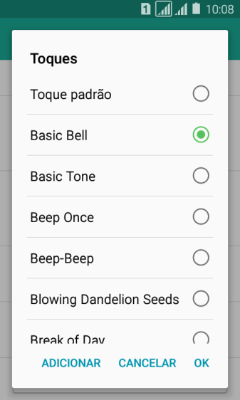 Quando você encontrar um toque que goste, deve pressionar OK. Quando você encontrar um toque que goste, deve pressionar OK.
