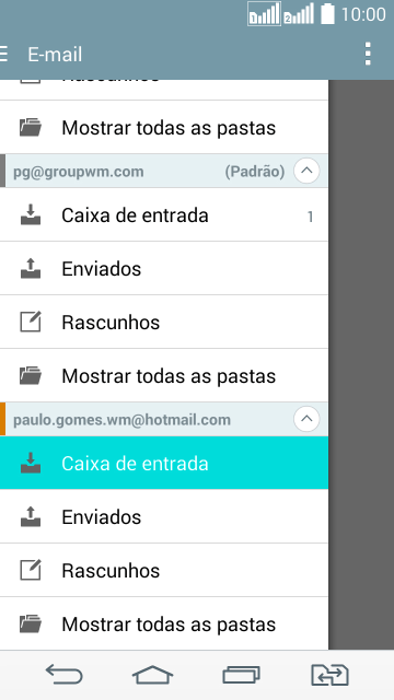 Pressione a caixa de entrada abaixo da conta de e-mail desejada. Pressione a caixa de entrada abaixo da conta de e-mail desejada.