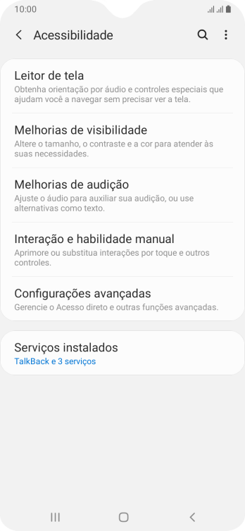 Pressione Serviços instalados. Pressione Serviços instalados.