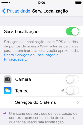Pressione o indicador ao lado do app desejado para ativar ou desativar a função. Pressione o indicador ao lado do app desejado para ativar ou desativar a função.