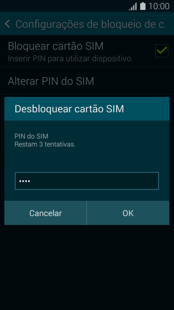 Digite um código PIN de quatro cifras e pressione OK. O código PIN padrão é 1010. Digite um código PIN de quatro cifras e pressione OK. O código PIN padrão é 1010.
