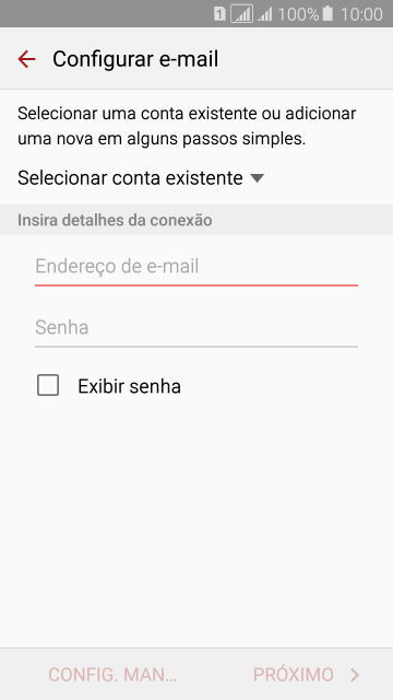 Pressione Endereço de e-mail, e digite o endereço de e-mail. Pressione Endereço de e-mail, e digite o endereço de e-mail.