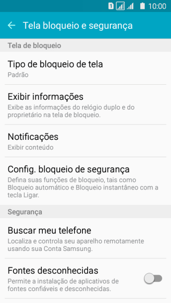 Pressione Tipo de bloqueio de tela, e digite o código de bloqueio atual. Pressione Tipo de bloqueio de tela, e digite o código de bloqueio atual.