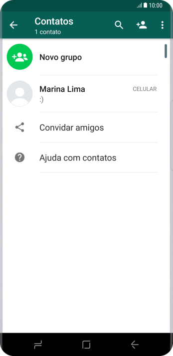 Pressione o ícone de busca, e digite as primeiras letras do nome do contato. Pressione o ícone de busca, e digite as primeiras letras do nome do contato.
