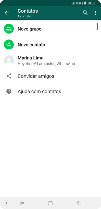 Pressione o ícone de busca, e digite as primeiras letras do nome do contato. Pressione o ícone de busca, e digite as primeiras letras do nome do contato.