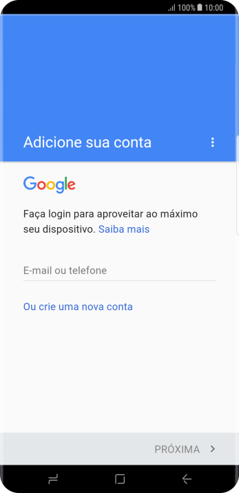 Se você não tiver uma conta Google, deve pressionar Ou crie uma nova conta, e seguir as instruções da tela para instalar uma conta. Se você não tiver uma conta Google, deve pressionar Ou crie uma nova conta, e seguir as instruções da tela para instalar uma conta.
