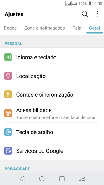 Pressione Contas e sincronização. Pressione Contas e sincronização.