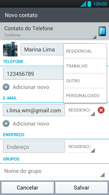 Pressione o tipo de e-mail desejado. Pressione o tipo de e-mail desejado.